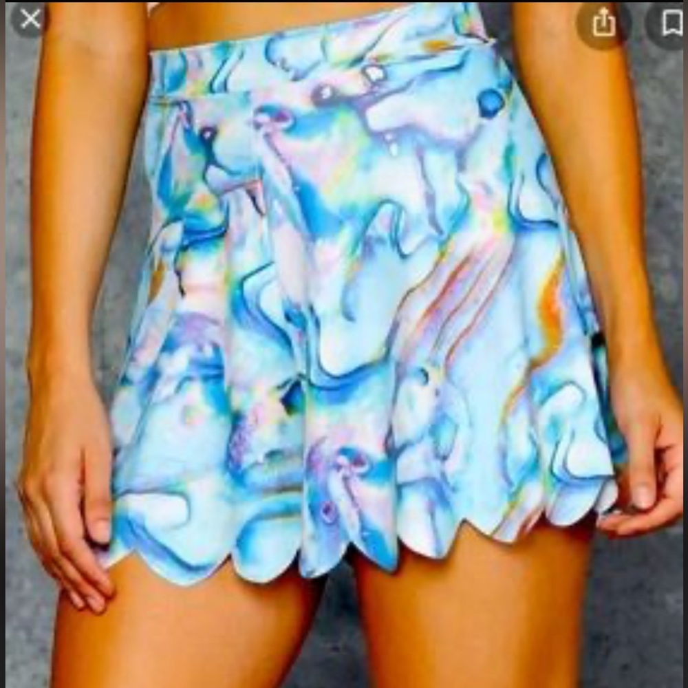 Blackmilk Marble Print Scalloped Hem Shorts in Blue NWT